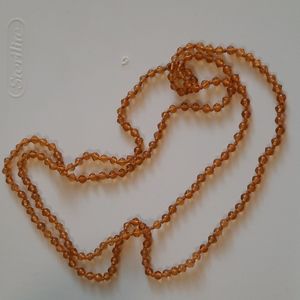 Vintage, Long Glass Beaded Necklace, Color Amber